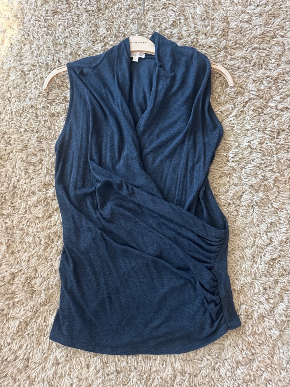 Olivia Grey Sleeveless Wrap-Front Camisole in Soft Navy | M